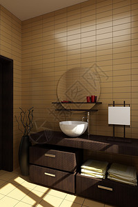 带棕色瓷砖的日式浴室图片