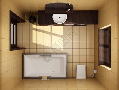 带棕色瓷砖的日式浴室顶视图图片
