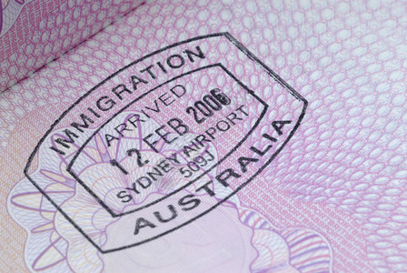 护照内页上的澳大利亚移民入境印章图片