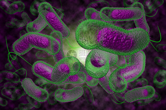 3D近距离说明微生物霍乱菌感染情况图片