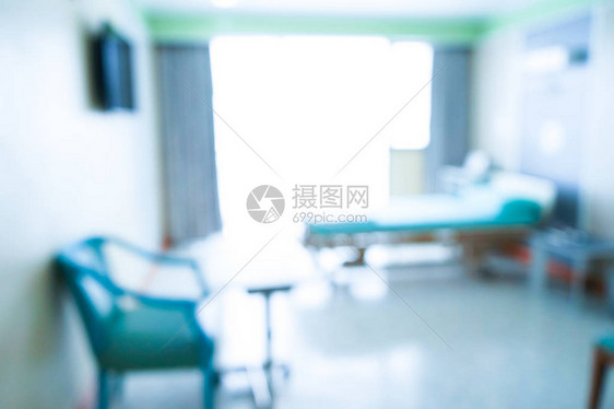 现代医院配备床位和舒适医疗设备的模糊医图片
