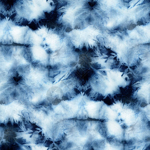 丝绸上靛蓝色的无缝扎染图案面料结节蜡染Shi图片