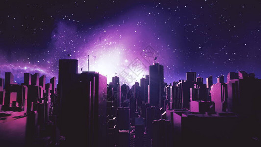 复古未来城市飞越背景80年代科幻合成波景观与星用于EDM音乐视频视频游戏介绍的Vaporwave风格化VJ3D插图4K图片