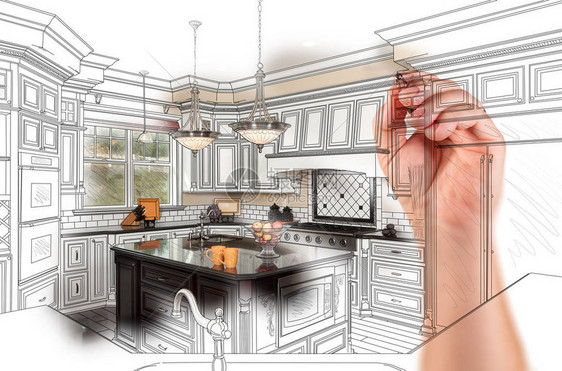 手绘定制厨房设计与渐变显示照片图片