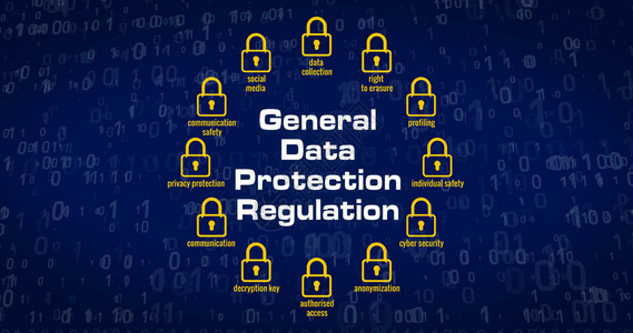 数据保护总条例挂锁段落符号和蓝数字背景的网络安全关键词图片