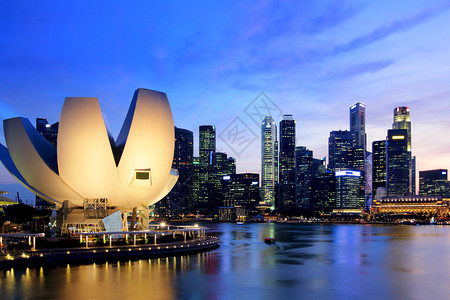 新加坡天际线和滨海湾景观背景图片