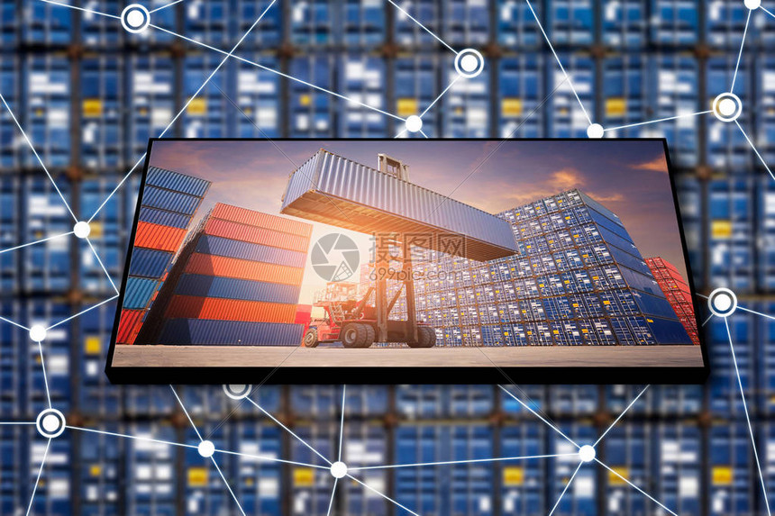 货物集装箱物流业务与物联网技术为全球业务连接到全球航运输进出口和物流产业概图片