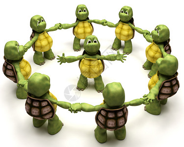 带领团队的乌龟的3D渲染图片