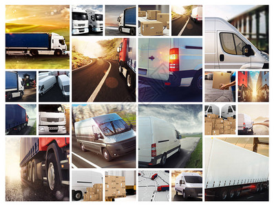 与货车和卡车的拼贴组合运输物流和快图片