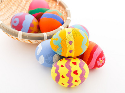 篮子里五颜六色的复活节彩蛋背景图片