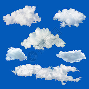 蓝色背景上孤立的云集图片