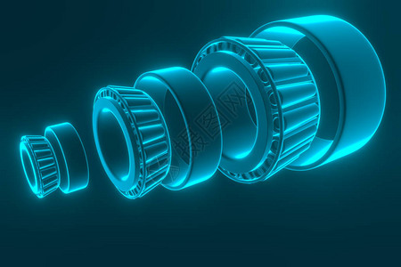 3D渲染汽车轴承汽车零配件蓝色背景上孤立的圆锥滚子轴承卡车重型和汽插画