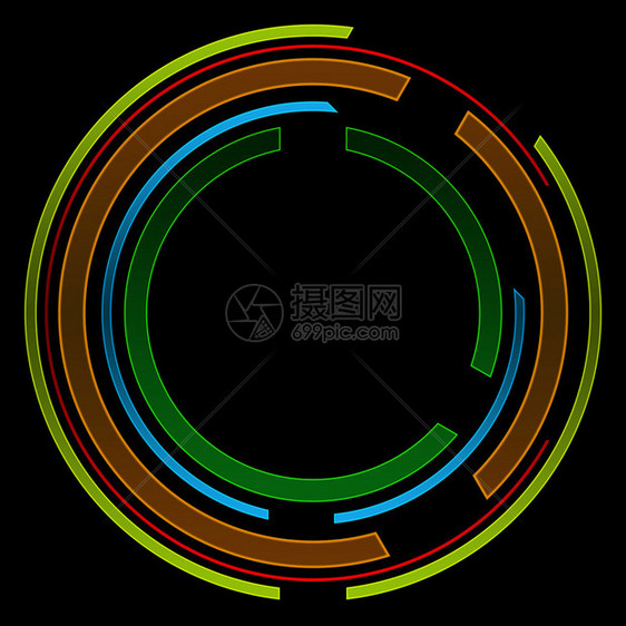 黑色背景中的多色科技圈图片