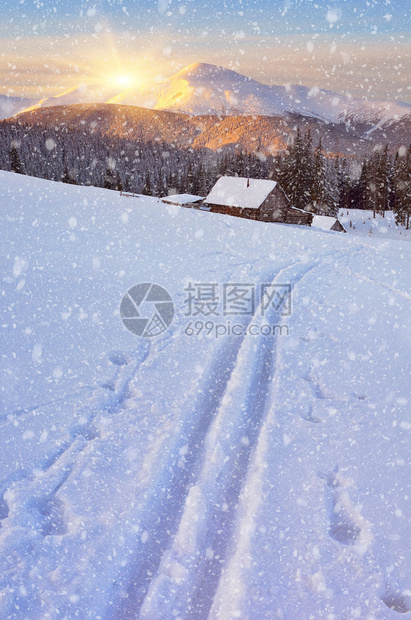 冬季风景和雪上滑雪图片