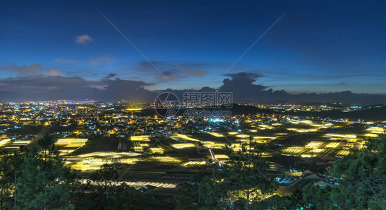 大叻一个山谷的城市夜景图片