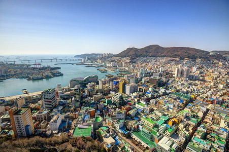 韩国釜山市中心城市景观背景图片
