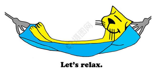 关于在吊床上放松的猫卡通背景图片
