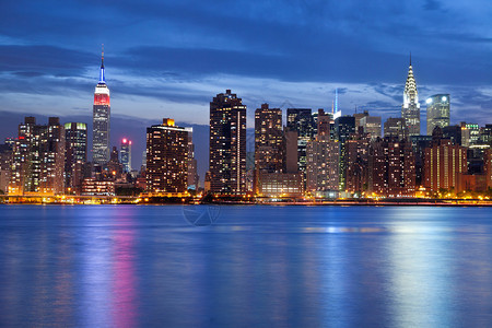 曼哈顿天空线的图像在黄昏时图片