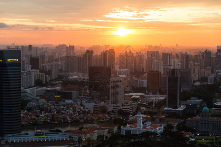 新加坡市中心天际线全景图片