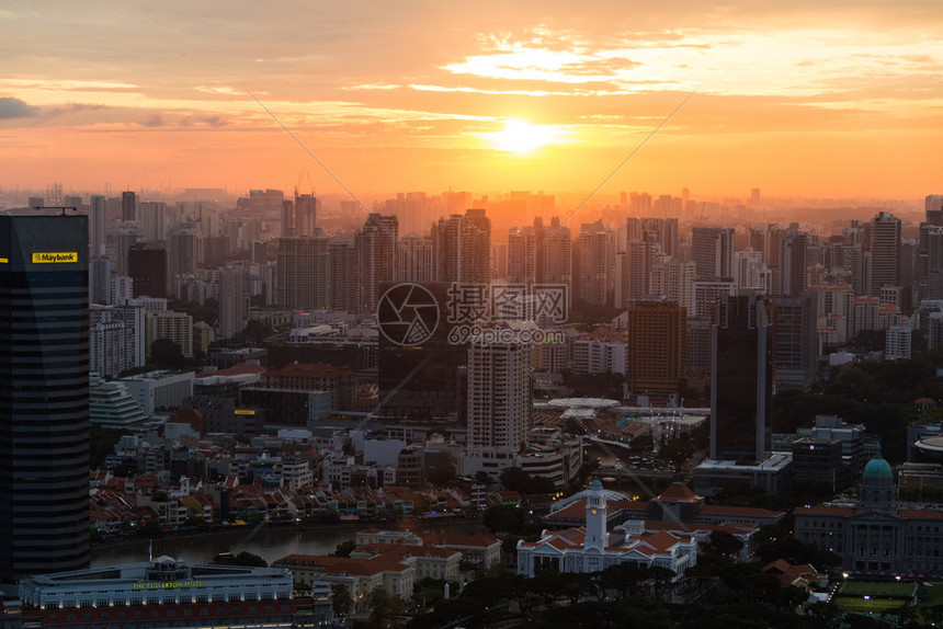 新加坡市中心天际线全景图片