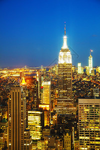 纽约市城景观鸟瞰夜景图片