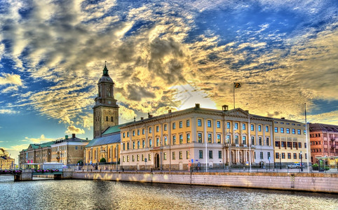 瑞典哥德堡市政厅和德国教堂图片