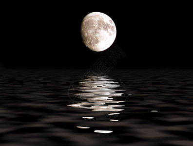 满月在海洋上的月球路径陨石坑是可见的背景图片