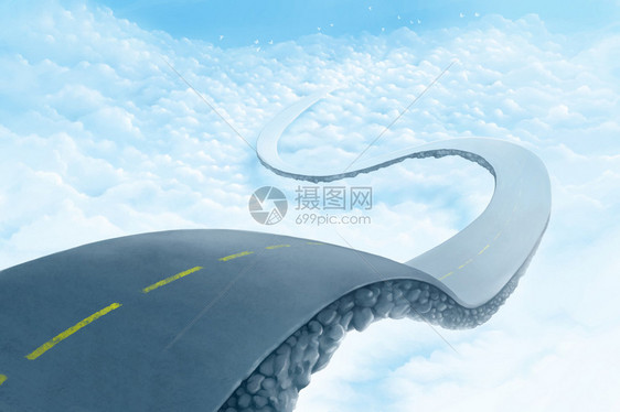 道路悬在云层上的天空图片