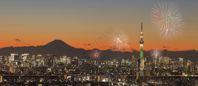 东京城市景观与东京天空树和富士山高清图片下载-正版图片502650452-摄图网