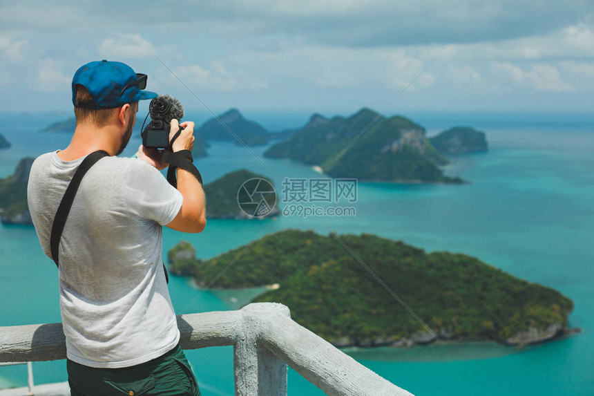 在泰国小三井的昂忠公园用摄像机拍下海洋岛屿的旅游拍图片