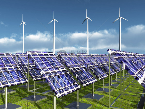 计算机用太阳能发电厂和风力农场制图片