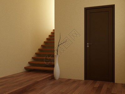 带楼梯的室内的3d渲染图片