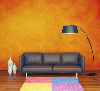 现代室内与橙色墙壁图片