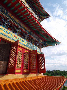 泰国中寺庙的中华传统窗户校对P背景图片