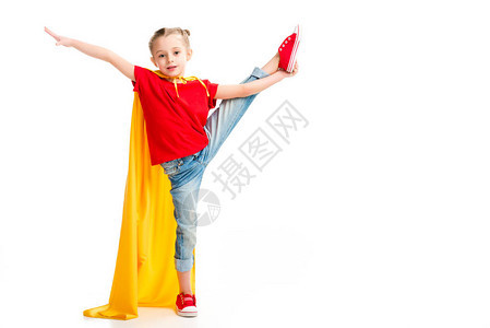 小超级女超人站立在裂开和用手牵着的身上图片