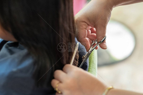 在理发店剪了一个女孩头发的背面图片