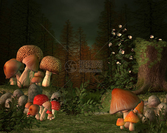 3D插图在森林中植图片