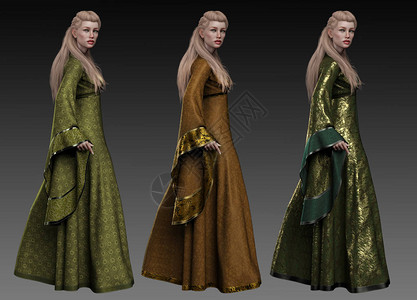 身着长袍的梦幻中世纪女王三色背景图片