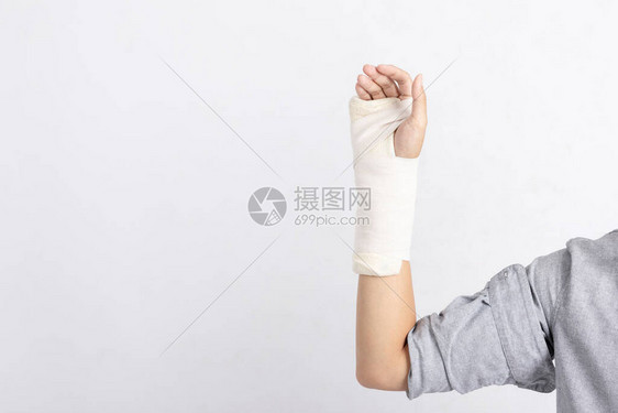 带绷的手韧带手腕和手臂损伤手痛保健和医学概念灰色图片