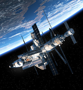 航天飞机和空间站环绕轨背景