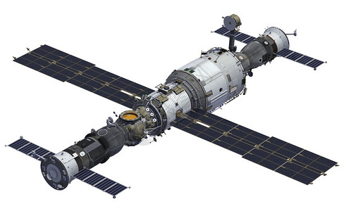 7号电池航天器和空间站三维模型白背设计图片