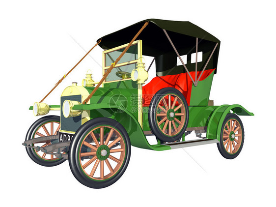 计算机生成的3D插图与一辆1900年代的德国汽车在白色图片
