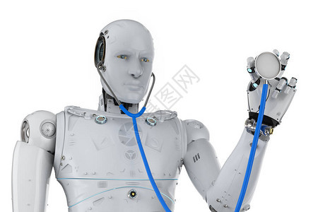 医疗技术概念3D制成机器人手或半机图片