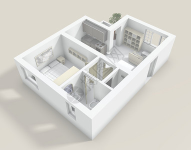 带家具的无屋顶3d公寓内部背景图片