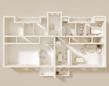 带家具的双人公寓的3d渲染图片