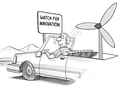 商业漫画插图说明风力自主车与观赏创新图片