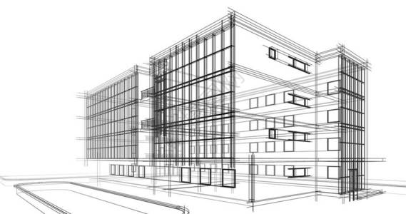 房屋建筑绘图3d插图背景图片