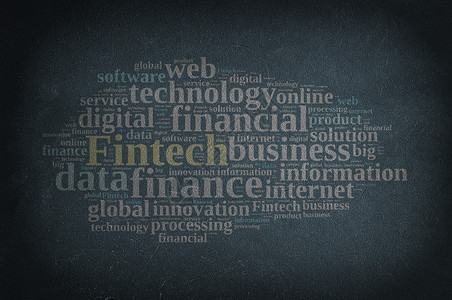 Fintech金融和技术3D的黑板背景图片