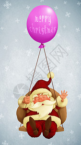 圣诞老人带着气球飞圣诞贺卡图片