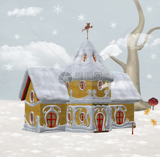 有图画背景的圣诞老人冬天房子图片